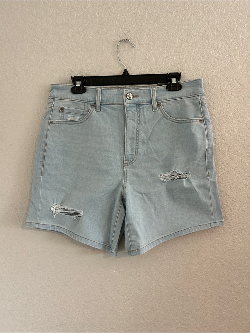torrid Light Blue Distressed High-Rise Denim Shorts